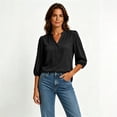 thumbnail image 6 of thefmos Women's Fall Winter V Neck 3/4 Sleeve Blouses Button Down Casual Loose Tops Dressy Trendy Solid Work Office Fashion Clothes, Black XL, 6 of 7
