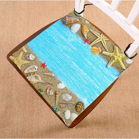 

YKCG Seashell Sand Starfish Blue Wooden Back Seat Cushion Chair Cushion Floor Cushion Twin Sides 16x16 inches