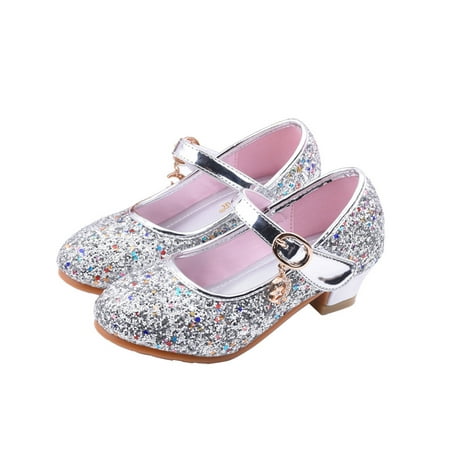 

Fangasis Girls Cosplay Dress Wedding Party Shoes Glitter Sequins Low Heel Mary Jane Princess Shoes