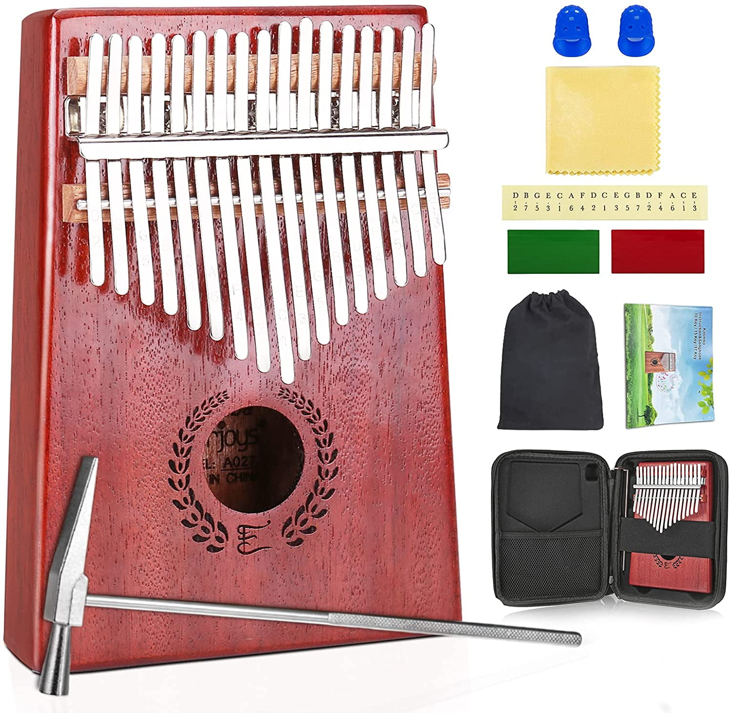 Kalimba 17 Keys Thumb Piano Natural Wood with basic course Tune Hammer for Adult Kids Beginners for Gifts 
