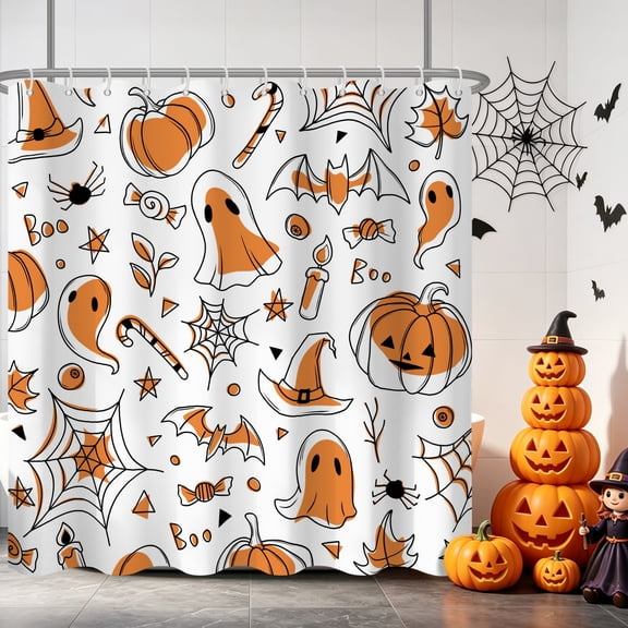 Tchckioa Halloween Cartoon Shower Curtain for Bathroom,47x64 Inch Waterproof Hooks Bath Curtain