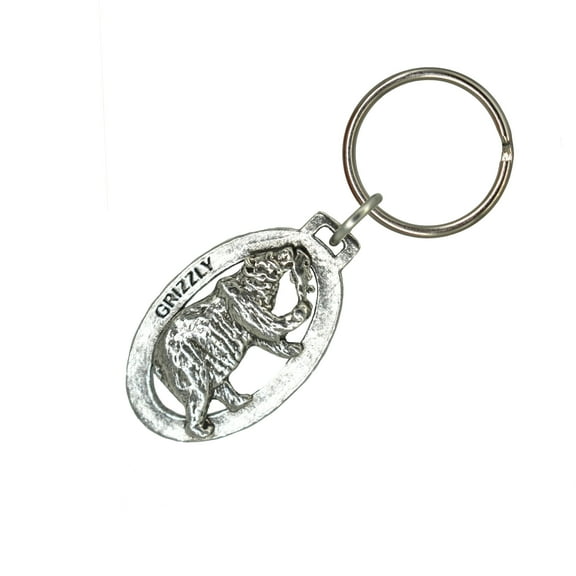 Grizzly Bear with Salmon Keychain, Outdoors, Mammals, Brown Bear, M036KC, Key Fob, Key Ring, Keys, Zipper Pull, Luggage Tag, Pewter, Backpack, Over 300 Keychains Designs, Handmade in the USA