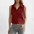 thumbnail image 2 of Ulitacool Womens Summer Tank Tops Ladies' Lapel And Linen Button Sleeveless Shirt And Vest Simple Style Daily Wear M Wine, 2 of 7