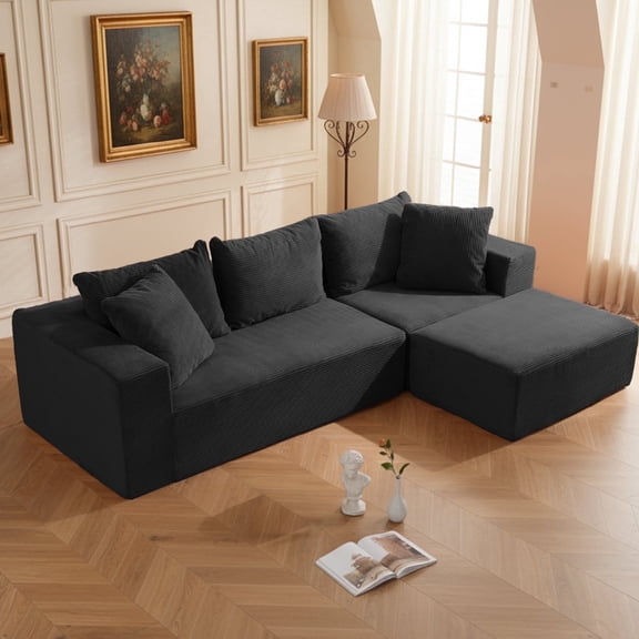 Modular Convertible Sectional Sofa with Ottoman, 3 Seat L Shaped Boneless Cloud Couch for Living Room Bedroom, No Assembly Required