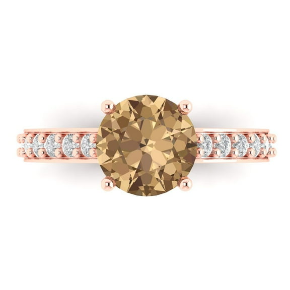 Clara Pucci 14K Rose Gold 2.3ct Champagne Solitaire with Accents Ring