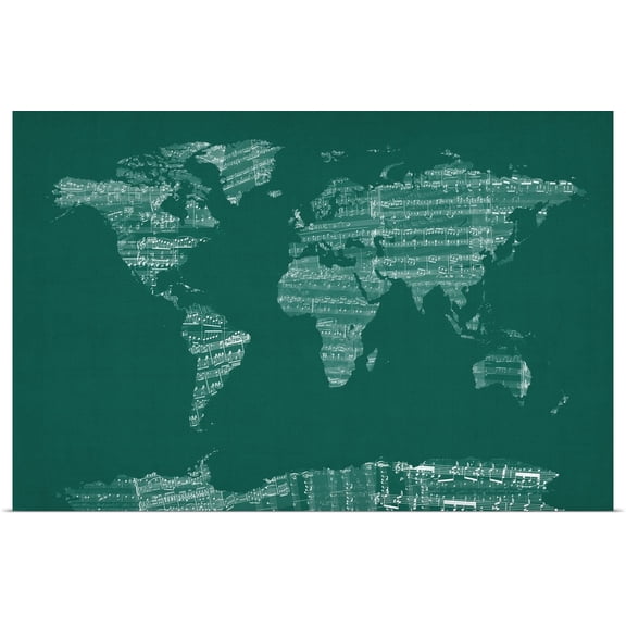 Great BIG Canvas | Rolled Michael Tompsett Poster Print entitled Sheet Music World Map, Green