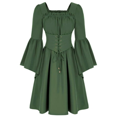 GigrtiJin Women s Renaissance Dress Medieval Bell Long Sleeve Square Neck Dress Corset Masquerade Cosplay Dresses
