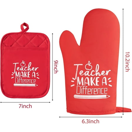 YILOSF-6Pcs Cotton Oven Mitts Pot Holders Teacher Appreciation Week Gift for Women Men Teacher Make a Difference Pocket Potholder Baking Gloves Thank You Teachers Gifts for Back to School Graduation