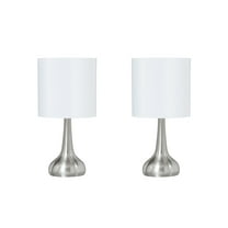 Aspen Creative 40231-12, Two Pack - 14-1/2" High Transitional Metal Table Lamp, Satin Nickel Finish and Drum Shaped Lamp Shade in Off White, 7" Wide