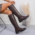thumbnail image 4 of Women’s Round Toe Knee‑High Riding Boots, Smooth Leather Low Block Heel Tall Boots, Back Zipper Wide Calf Long Boots, 4 of 9