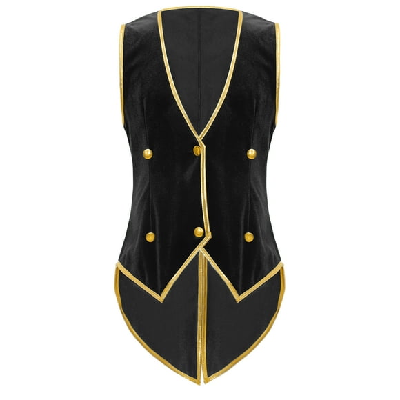 iixpin Kids Boys Medieval Tailcoat Sleeveless Velvet Steampunk Long Waistcoat Pirates Coat Black 12