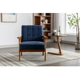thumbnail image 2 of Mid-Century Modern Accent Lounge Chair, Linen Office Reception Chair Wooden Arm Chair, Vintage Tufted Tan Chair Upholstered Retro Sofa Side Sitting Chair for Living Room/Bedroom (Linen-Navy), 2 of 9