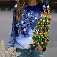 thumbnail image 2 of Rbaofujie Chandails pour Femmes Imprimé de Noël Manches Longues Col Rond Ample T-Shirt Graphique Bleu Clair, 2 of 4