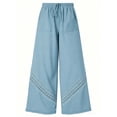 thumbnail image 2 of Usloyux Women's Wide Leg Drawstring Trousers with Pockets Flow Loose Long Pants Boho Solid Casual Beach Summer Vacation Workwear Bottoms, Blue 2XL, 2 of 9