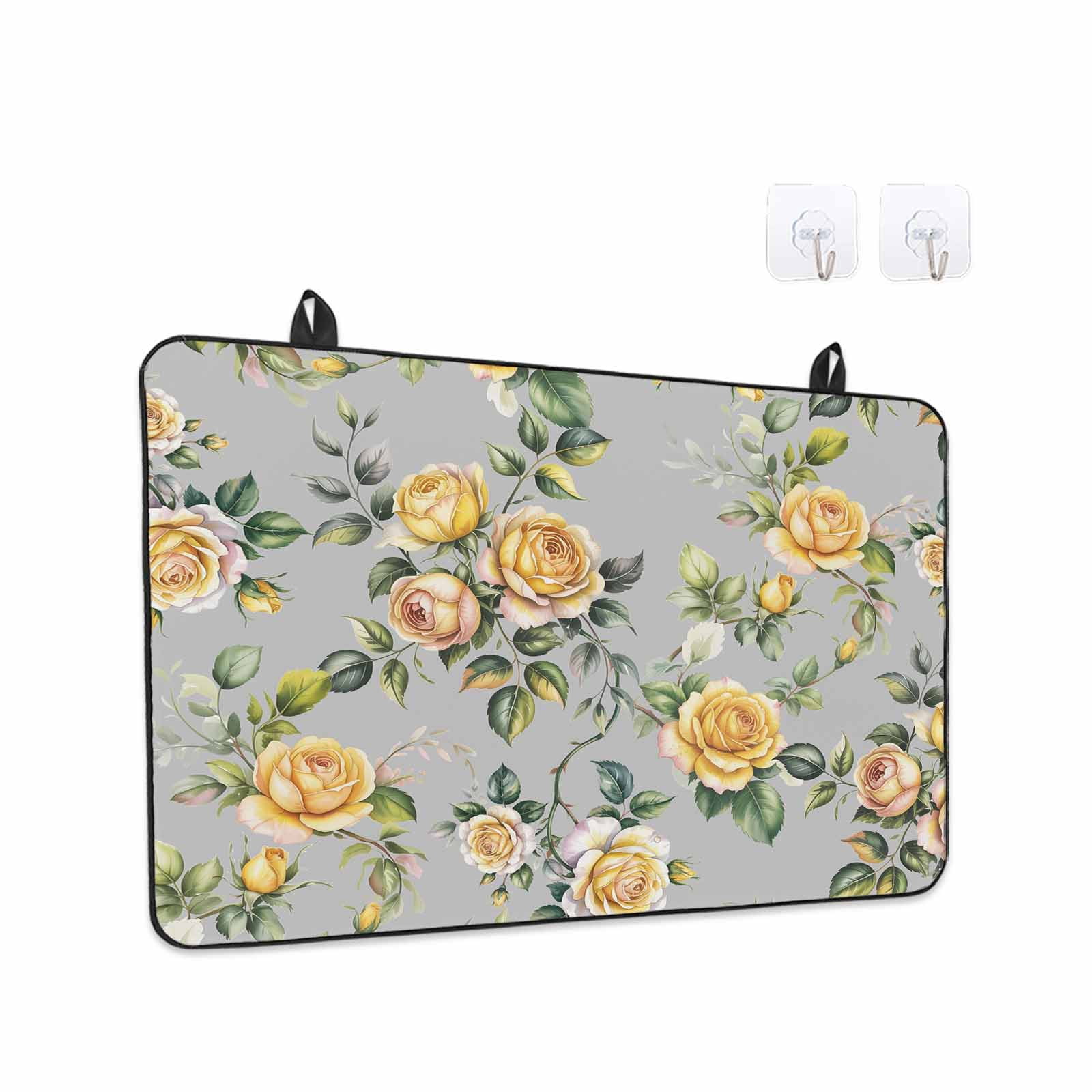 Yellow Rose Stove Top Cover for Electric Stove, Heat-proof & Non Slip Glass Top Stove Cover Protector, Vintage Country Botanical Floral Vines Kitchen Flat Cooktop Rubber Mat 24x21 Inches