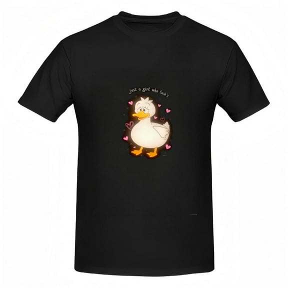 Cute Cartoon Duck Graphic Cotton Short Sleeve T-Shirt for Women - Fun Design with Hearts and ' Just a Who Loves ' Text