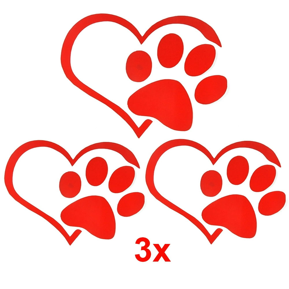 3 x cute cat dog paw print reflective car decal sticker window