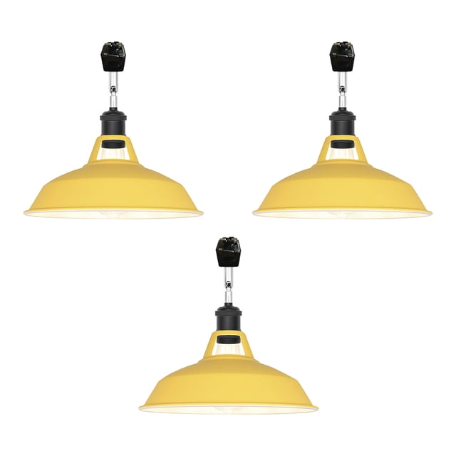 FSLiving J-Type Track Lighting E26 Base Industrial Adjustable Angle Lamp Yellow Metal Shade with Matte Black Socket Track Light Fixture for Slope Ceiling Gimbal,Bulb and Track Not Included - 3 Lights