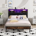 thumbnail image 4 of VECELO Full Bed Frame with Bookcase Headboard, Metal Platform Bed with LED Light & Charging Station, Storage Bed with Heavy Duty Slats Support, No Box Spring Required, Brown, 4 of 10