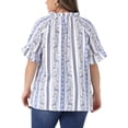 thumbnail image 3 of Agnes Orinda Women's Plus Size Top Floral Print Shirts V Neck Flared Short Sleeve Summer Casual Blouses 1X Blue, 3 of 6