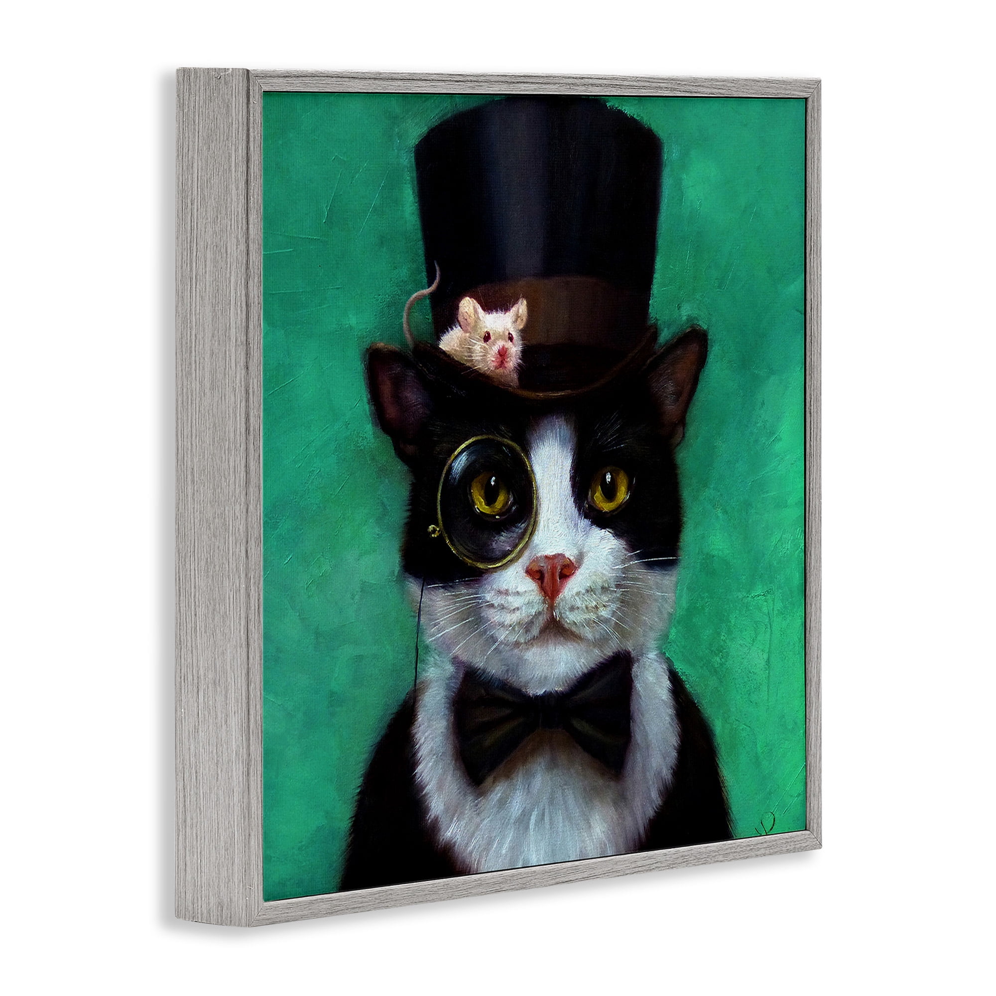 Stupell Industries Good Sir Top Hat Cat Animals & Insects Painting Gray Framed Art Print Wall Art, 12 x 12