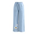 thumbnail image 5 of Yteetum Women's Cotton Linen Pants Summer Drawstring Elastic Waist Pant Women Casual Printed Loose Lightweight Breathable Travel Vacation Beach Trousers, 5 of 6