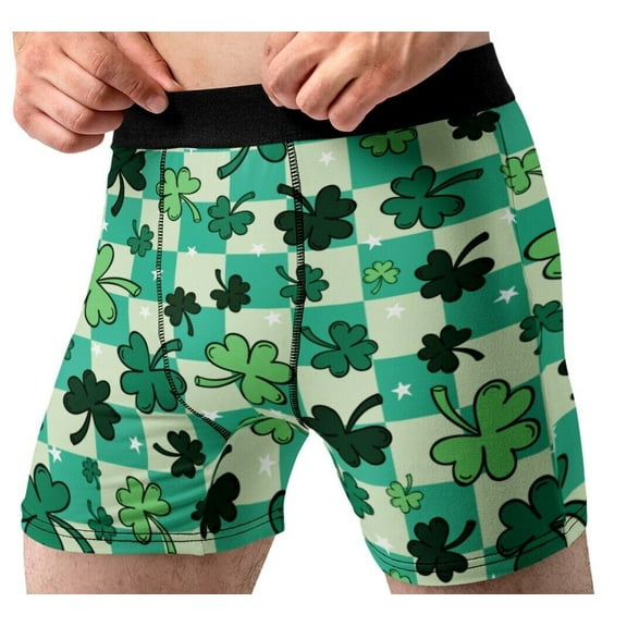 Mens St Patricks Day Boxer Brief Underwear Clovers Novelty Gift