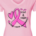thumbnail image 4 of Inktastic Love, Care, Cure Breast Cancer Awareness Pink Ribbon Women's V-Neck T-Shirt, 4 of 5