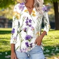 thumbnail image 5 of Njagoc3 Womens V - Neck 3/4 Sleeve Top, White - Purple Floral Print Shirt, Feminine for Garden Parties, 5 of 6
