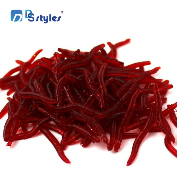 50pcs Red Worms Fishing Lures Artificial Soft Fishing Bait 1.4