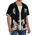 thumbnail image 4 of Easygdp Japanese White Crane Men's Casual Short-sleeved Shirt with Pocket and Button Suitable for Beach Vacation Leisure - Large, 4 of 7
