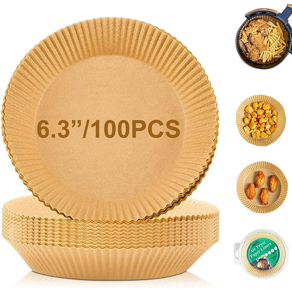 Air Fryer Liner Round,6.3" Natural Parchment Paper for Air Fryer Oil-proof Water-proof,Food Grade Parchment for AirFryer,Steamer,Microwave Etc(100PCS)