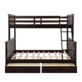 thumbnail image 2 of JINS&VICO Solid Wood Bunk Bed Twin-Over-Full for Kids with Ladders and 2 Storage Drawers (New Espresso), 2 of 7