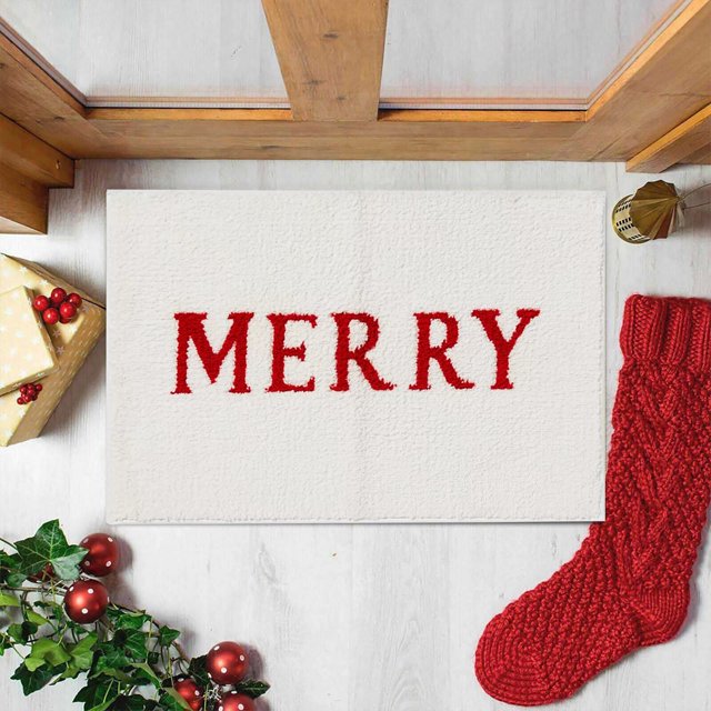 Christmas Rug | Merry And Cozy | Imitation Area Rug With Raised Design Comfy Throw Blankets Big Living Room Rug Blanket Rug Soft Stone And Beam Throw Blanket Knot Thrown Blanket Carpets And Rugs Area