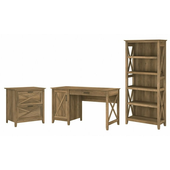Key West 54W Desk with File Cabinet and Bookcase in Pine - Engineered Wood