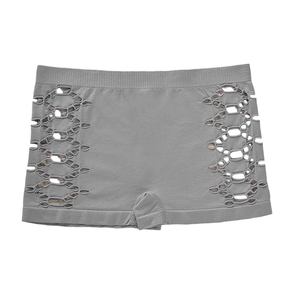 QHFBli Women's Cut Out Mid Rise Boyshort Panties Solid Plain Criss Cross Seamless Underwear Summer Low Rise Control Boyleg Shorts With Geometric Cutout Grey M