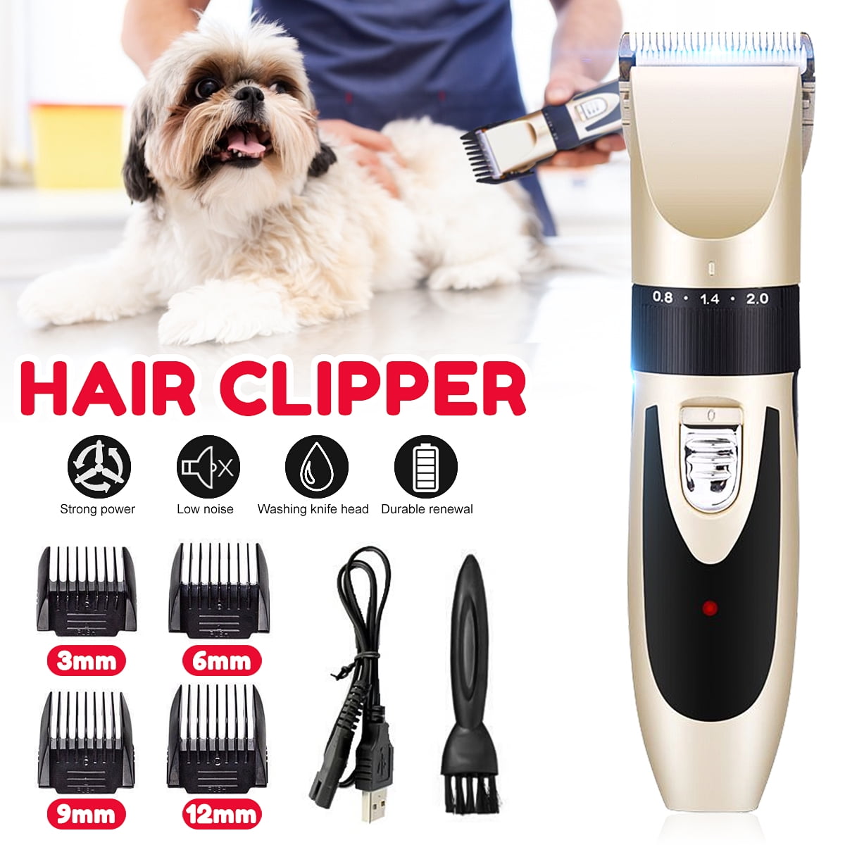 Pet Dog Cat Shave Clipper Hair Low Noise Adjustable Pet Dog Cat ...