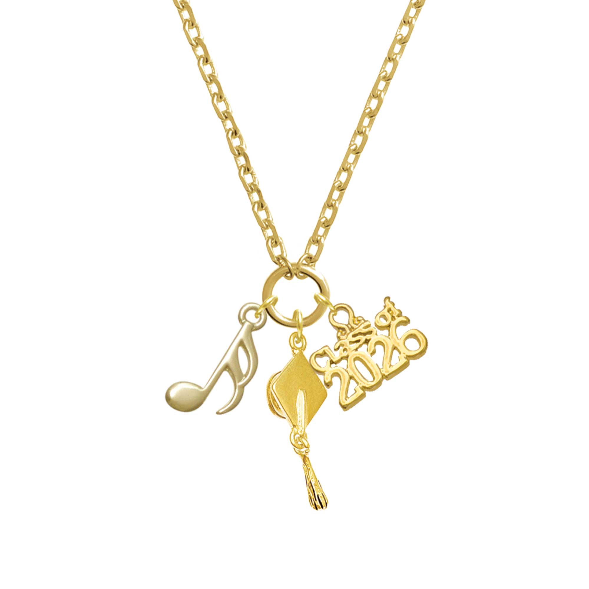 Delight Jewelry Gold-tone Sixteenth Note - Gold-tone Class of 2026 Graduation Zoey Charm Necklace, 28"