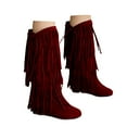 thumbnail image 4 of YLYL Women's Suede Flat Mid Calf Boots Wide Calf Tassel Round Toe Slip on Warm Winter Boots, 4 of 7