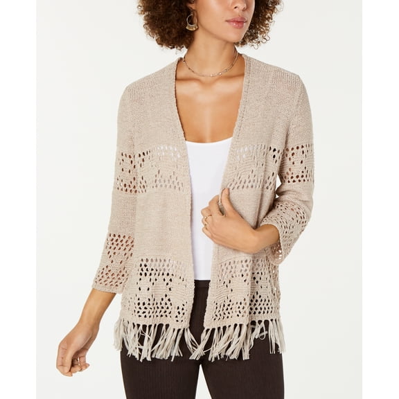 Style & Co. Womens Fringe-Trimmed Cardigan Sweater Size M
