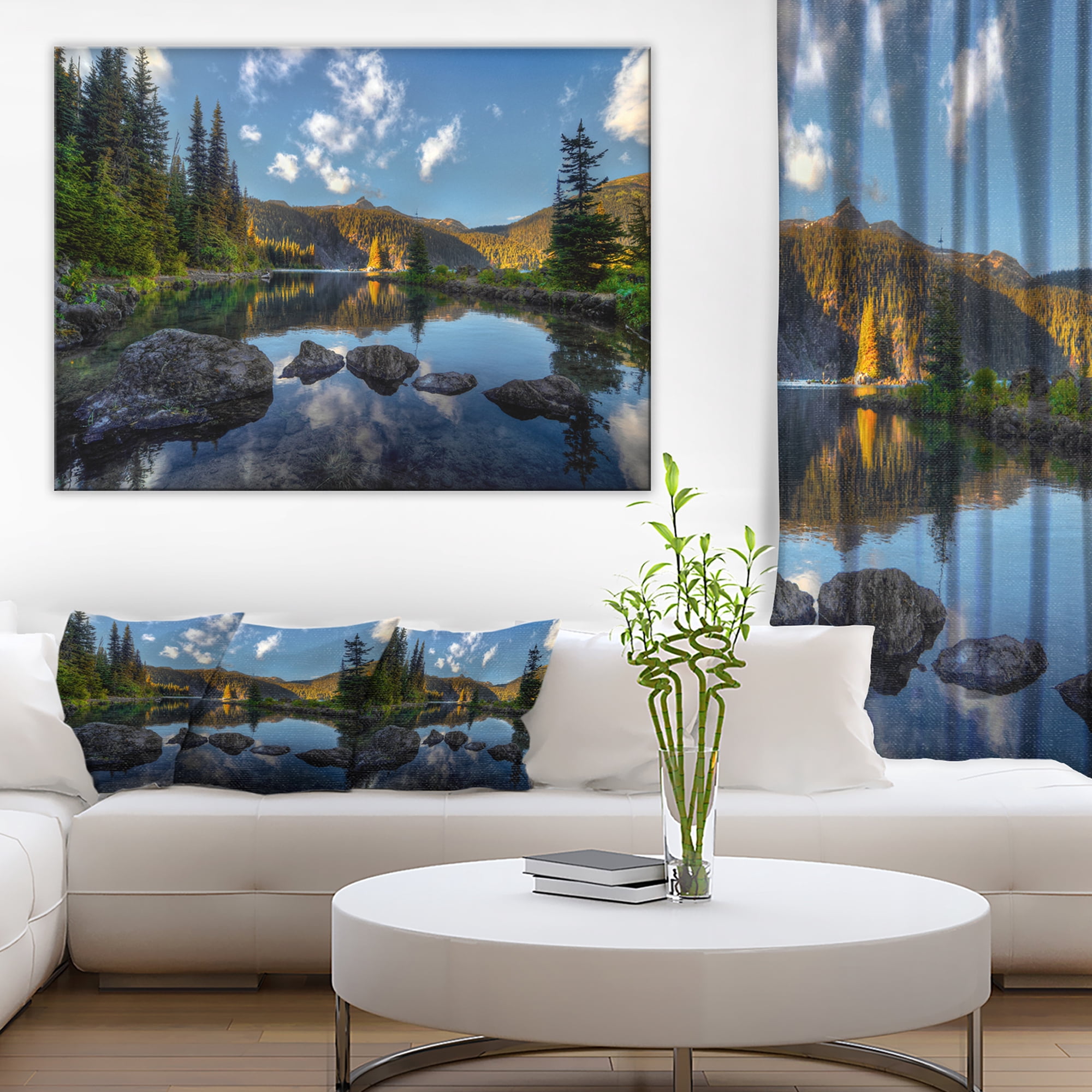 Designart 'Mountain Lake Surrounded by Trees ' Landscape Canvas Art Print
