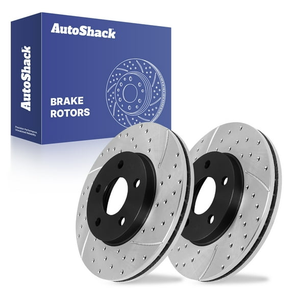 AutoShack 10.86" (275.8 mm) Front Vented Drilled & Slotted Brake Rotors E-Coated | Replacement for 2004-2008 Chevrolet Malibu 2006-2007 Pontiac G6 | 2-PC Set | ShadowGuard