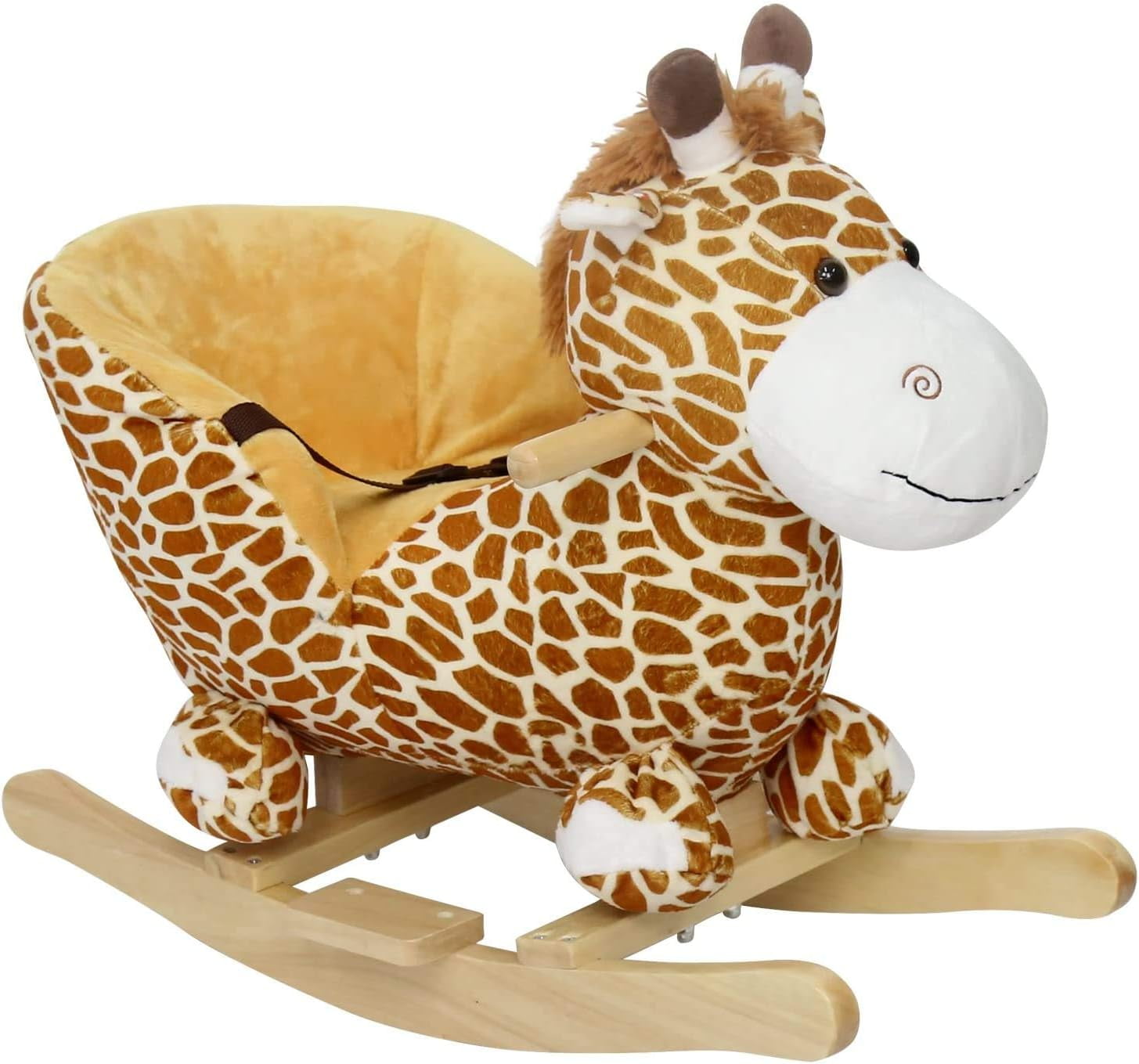 Kinbor Kids Rocking Plush Horse Toy Rocking Giraffe Wooden Ride On Toy with Sound & Seat Belts, Yellow