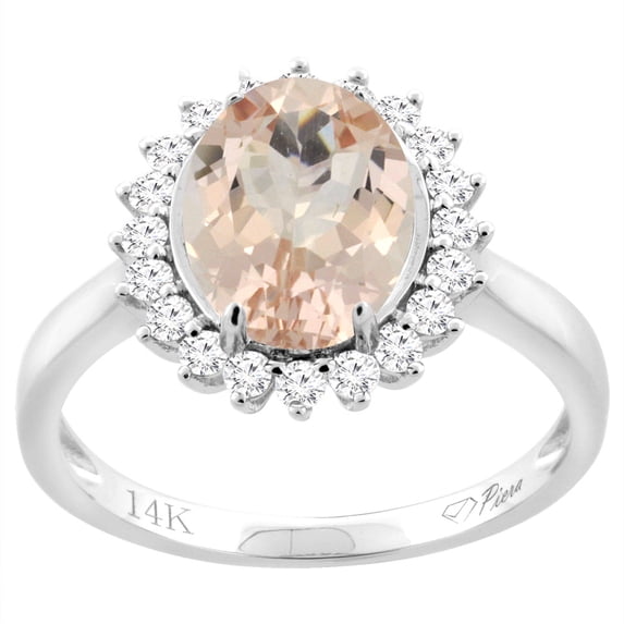 14K White Gold Diamond Natural Morganite Engagement Ring Oval 10x8mm, size 6