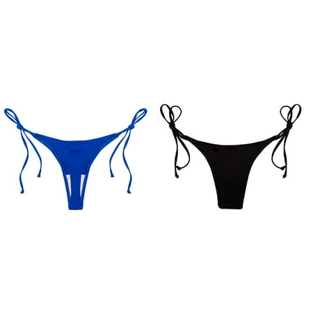 Lojoutye 2 Pack(Black 1PCS & Blue 1PCS) Multipack Bathing Suit Shorts Side Bottom Thong Swimwear Brazilian Bathing Bikini Women Tie Swimsuit Swimwears Tankinis Set