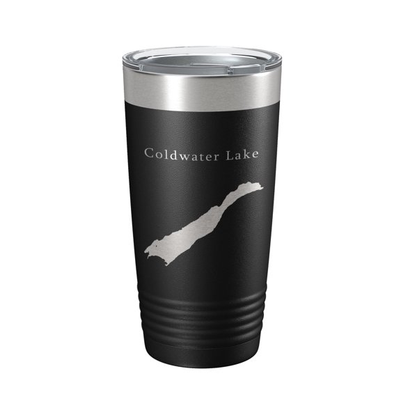 Coldwater Lake Map Tumbler Travel Mug Insulated Laser Engraved Coffee Cup Washington 20 oz Black