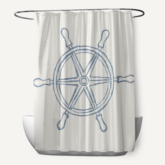 Simply Daisy Large Ship Wheel Dusty Smoke 70" w x 73" h Shower Curtain