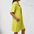 thumbnail image 5 of CIENVNSTG Women Summer Dress Short Sleeve Knee Length T Shirt Dress Blouse Solid V Neck Casual Dresses Yellow XL, 5 of 6