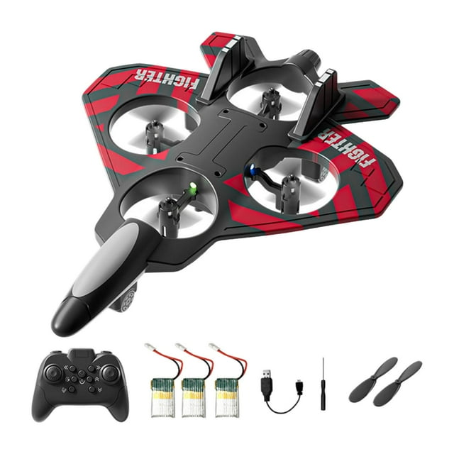 Avión de control remoto planeador de hobby con luces ligero 2 velocidades ajustable Rojo con 3 pilas
