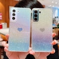 thumbnail image 2 of for Samsung Galaxy S21 FE 5G Case Holographic Iridescent, Gradient Bling Glitter Clear Women Phone Case with Camera Lens Cover Soft Shockproof Cute Heart S21 FE 5G Case 6.4" (Purple Heart), 2 of 6